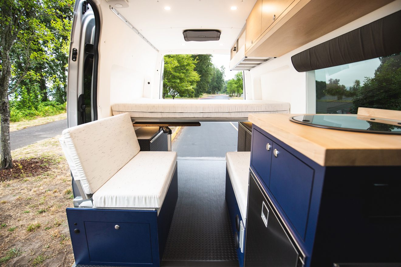 custom van conversion the kaiser 2018 mercedes benz sprinter 144 4wd seat two sleep three galley custom bench