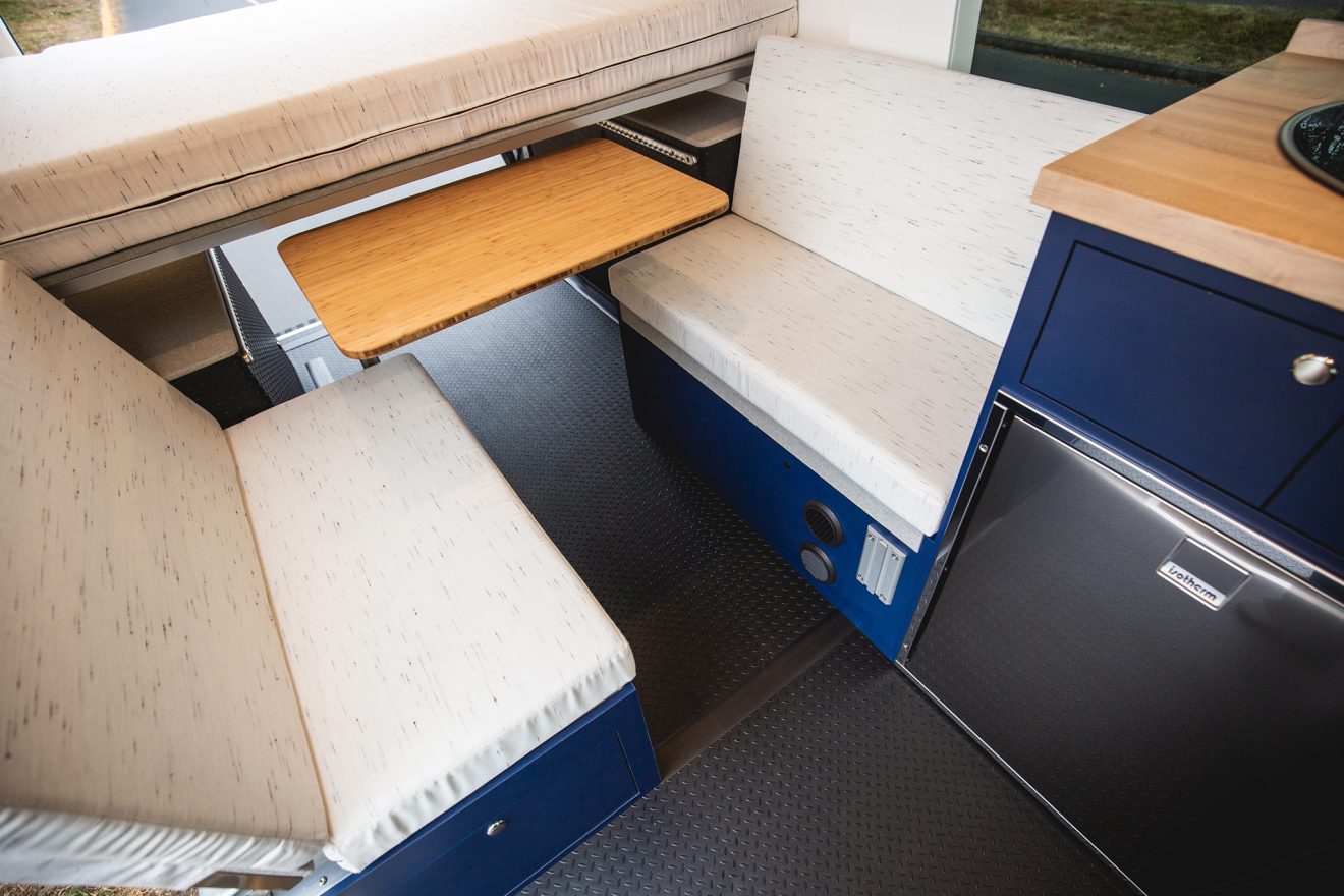 custom van conversion the kaiser 2018 mercedes benz sprinter 144 4wd seat two sleep three removable table custom bench
