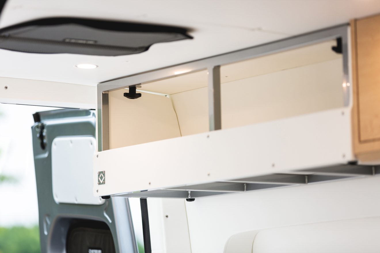 custom van conversion the kaiser 2018 mercedes benz sprinter 144 4wd seat two sleep three overhead exoskeleton cabinetry