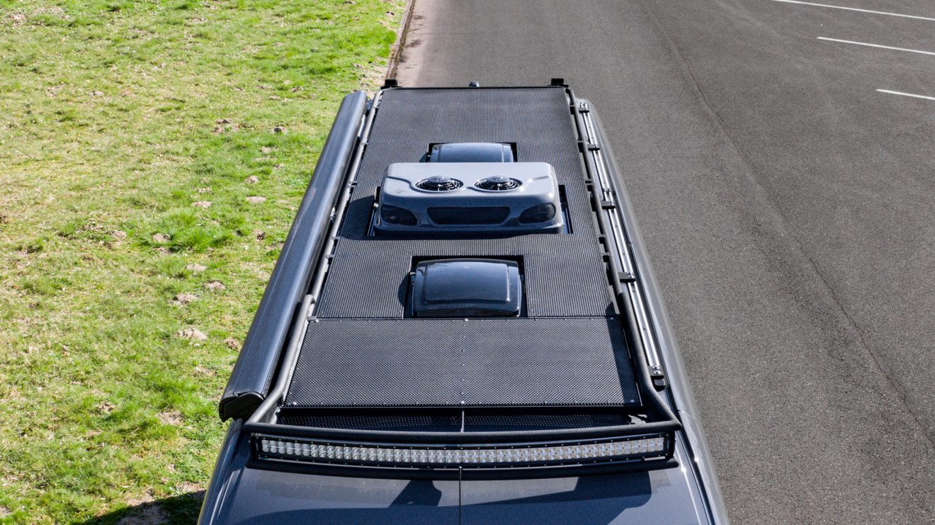 custom van conversion Hermes 2019 mercedes benz sprinter 170 Dually 4wd safari roof rack