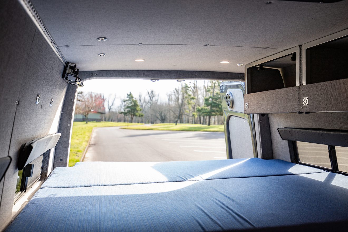 custom van conversion Hermes 2019 mercedes benz sprinter 170 Dually 4wd raised three panel bed