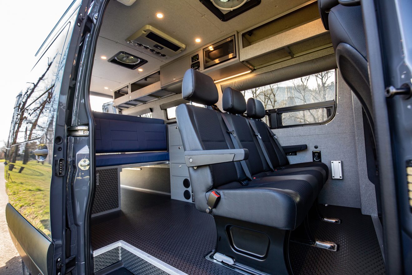custom van conversion Hermes 2019 mercedes benz sprinter 170 Dually 4wd dot-approved three-person bench seat passenger slider door