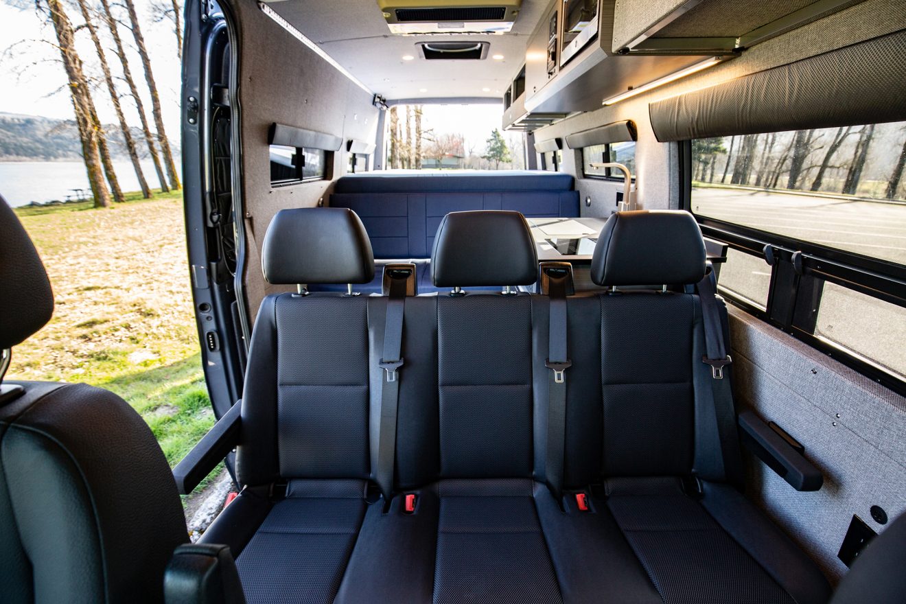 custom van conversion Hermes 2019 mercedes benz sprinter 170 Dually 4wd dot-approved three-person bench seat