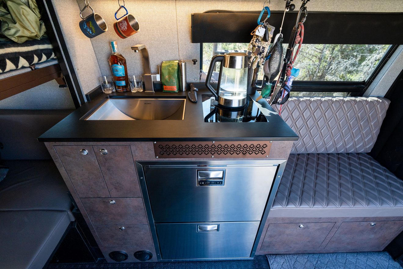 custom van conversion Launch Pad 2019 mercedes benz sprinter 170 EXT 4wd dually interior galley kitchen
