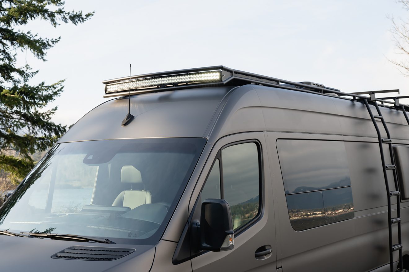 Front driver-side van with rigid industries light bar