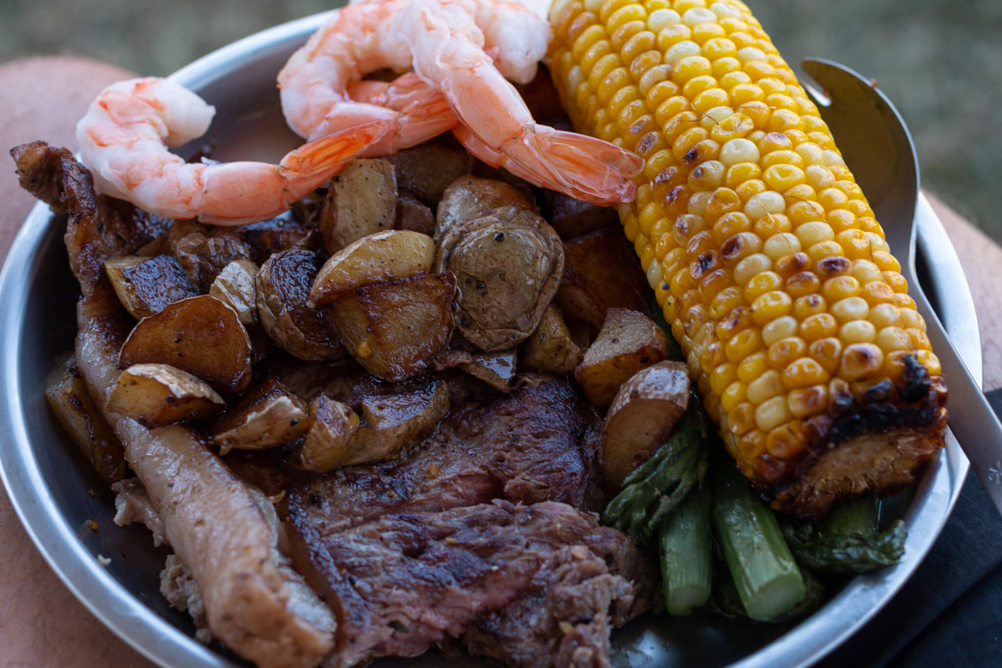 rib eye steak corn shrimp