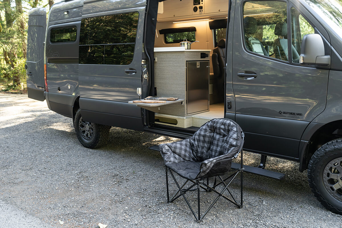 custom van conversion OBI 2022 mercedes benz sprinter 170 4wd seat three sleep three interior cabin