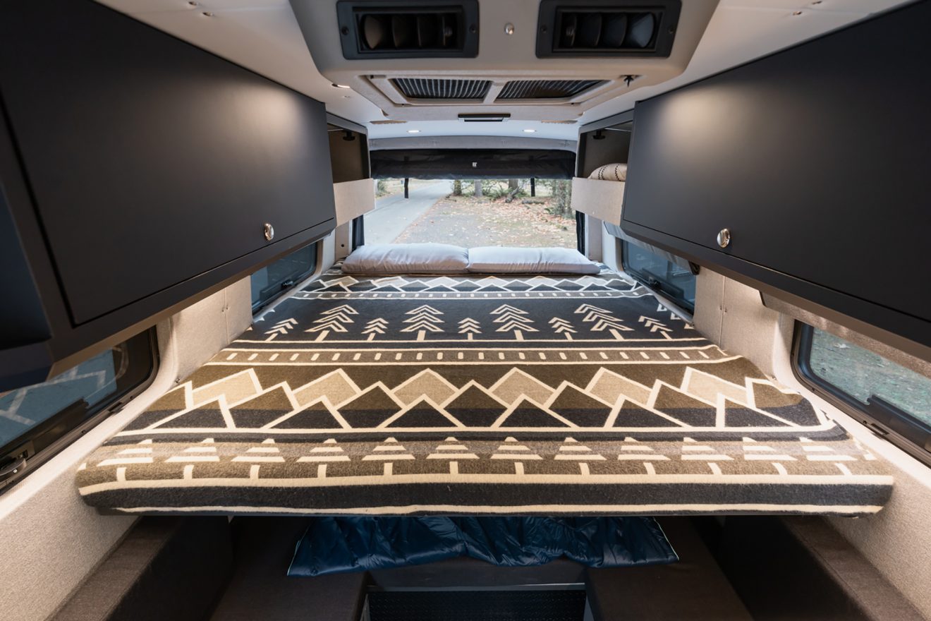 custom van conversion illahee 2021 mercedes benz sprinter 170 4wd dually graphite grey raised three panel bed
