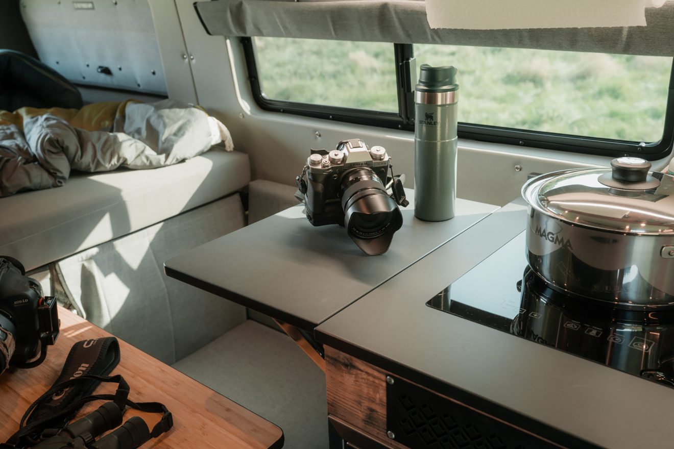 custom van conversion mission 2021 mercedes benz sprinter 170 4wd dually flip up galley table