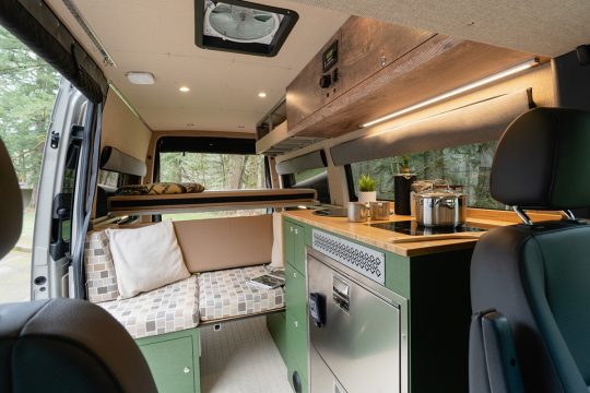 custom van conversion slow journey 2021 mercedes benz sprinter 144 4wd interior cabin galley
