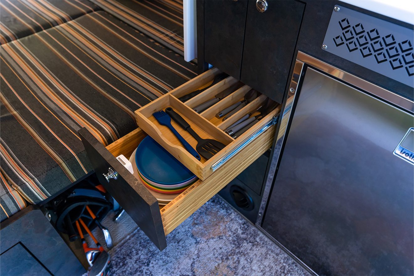 custom van conversion par four 2019 mercedes benz sprinter 170 4wd galley kitchen drawers