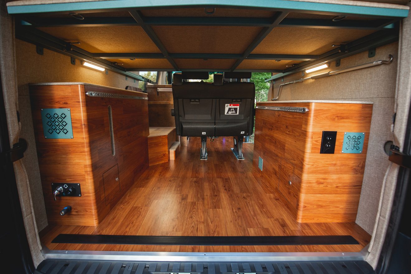 custom van conversion timiled 2018 mercedes benz sprinter 144 4wd seat four sleep three lower garage storage space