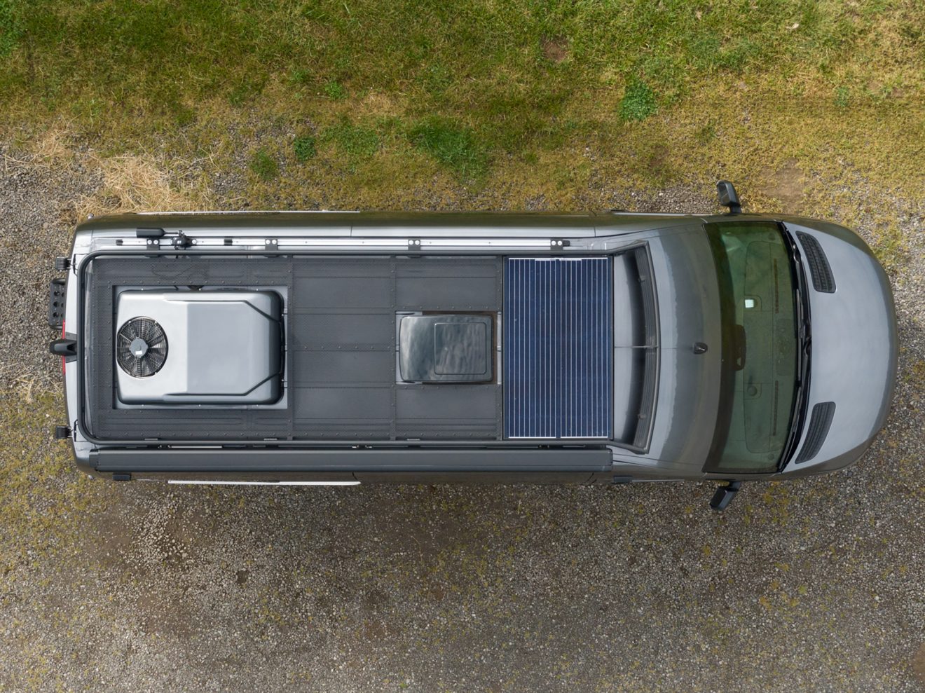 custom van conversion Trillium 2021 mercedes benz sprinter 144 4wd seat four sleep two rooftop solar panel