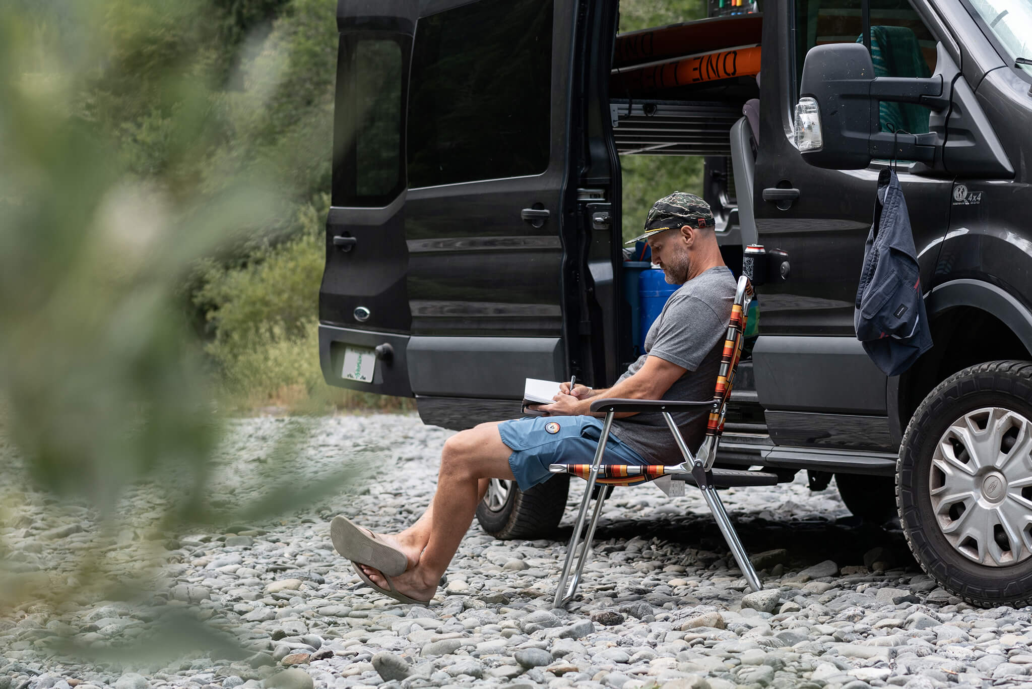 erik abel drawing on rocks with van