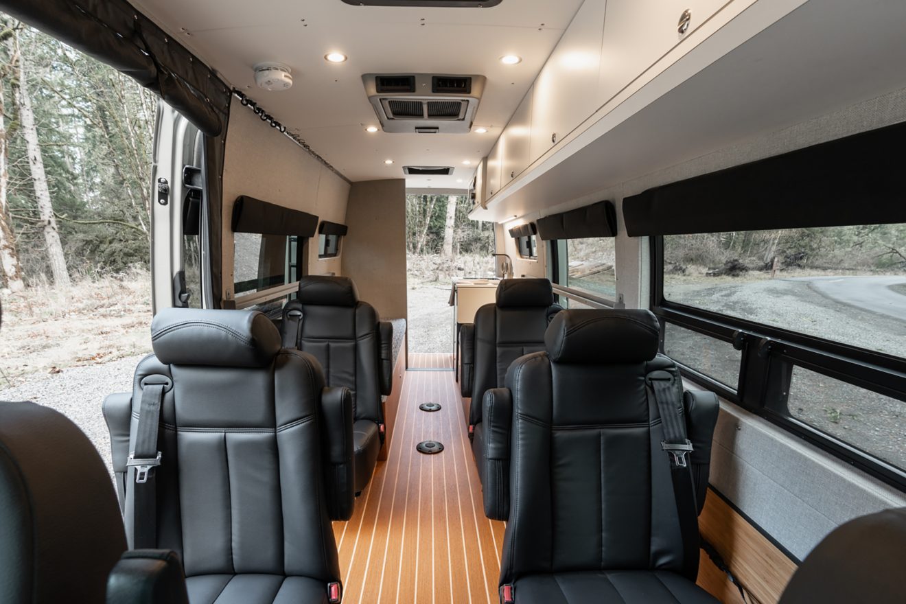 Van interior open to four dot-approved captain's chairs