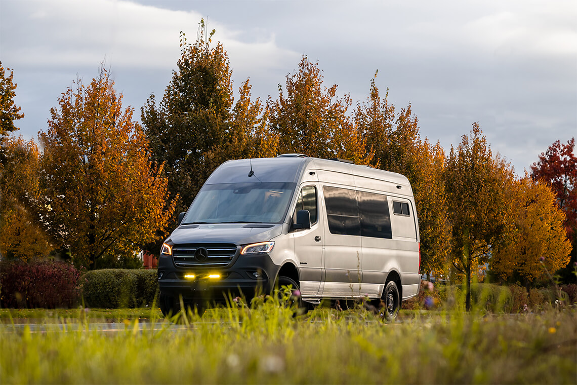 exterior outdoors fall autumnal colors van life 2020 Mercedes-Benz Sprinter 170 high roof 4WD