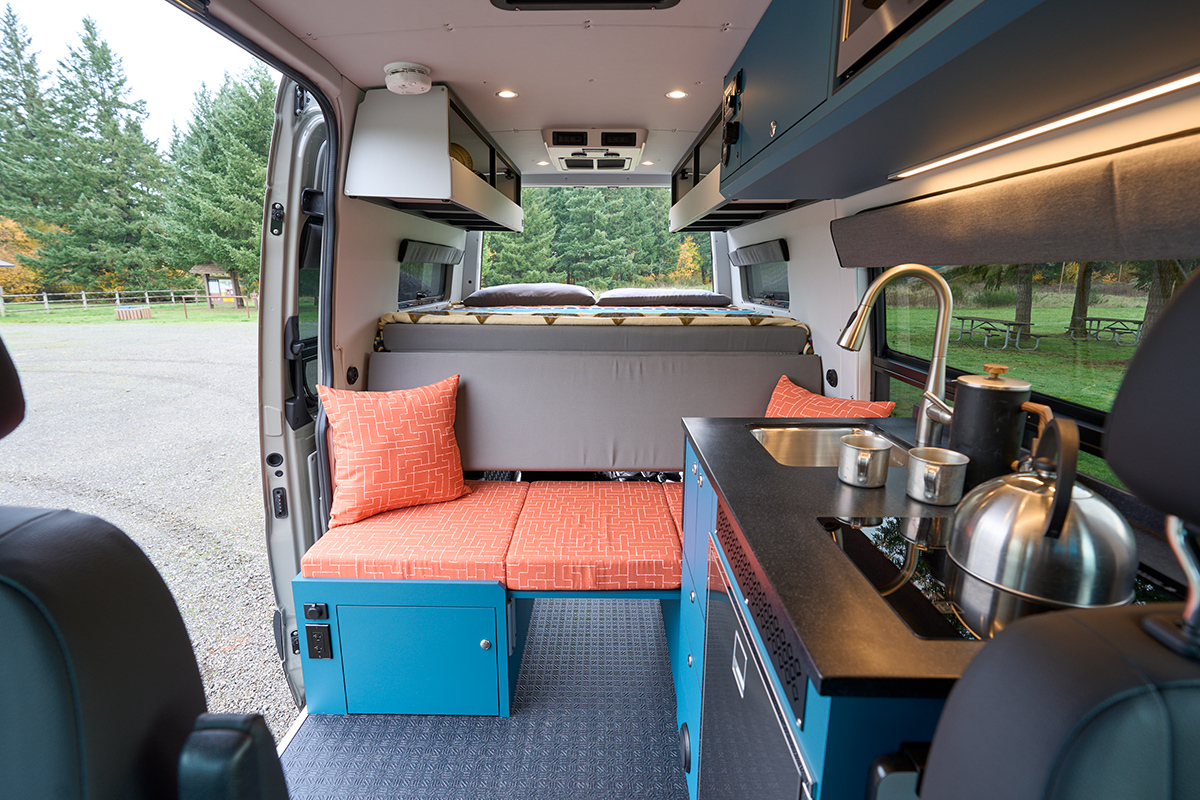 Cloudburst by Outside Van is a custom off road conversion van built on a Mercedes Sprinter 144 AWD chassis in Portland, OR.