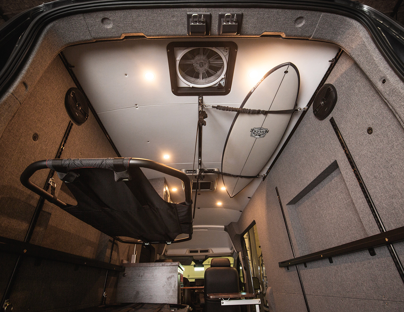 interior of ford transit build by outside van